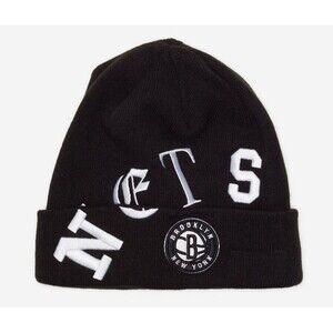 New Era Brooklyn Nets Black Letter Knit Beanie Knitted Unisex Size OSMF NWT‎